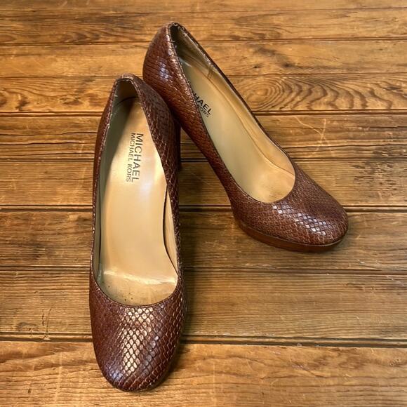 Michael Kors leather snakeskin platform pump shoe brown size 7 Y2K - Picture 1 of 6
